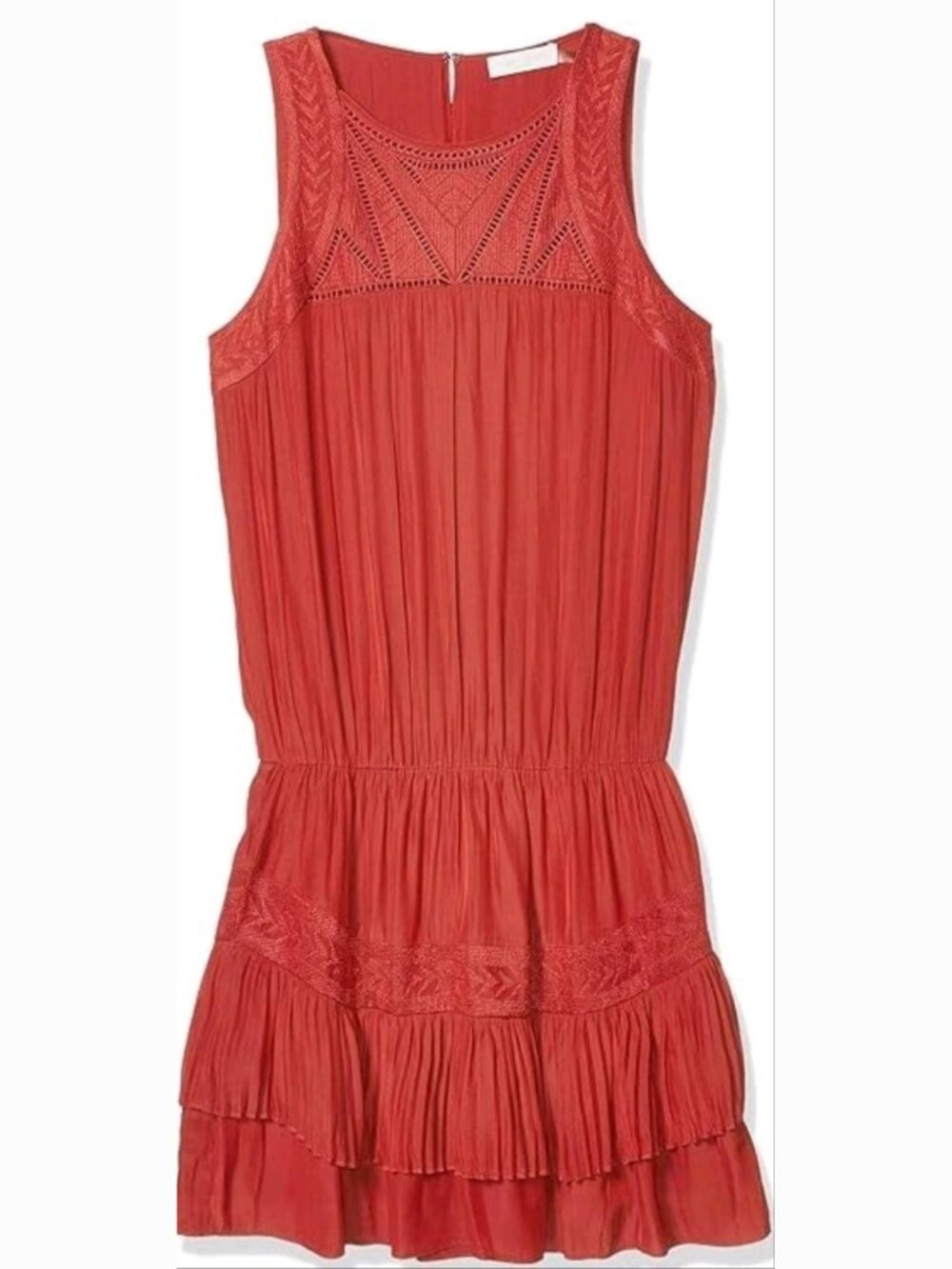 Ramy Brook Brent Embroidered Sleeveless Short Blouson Dress Clay Red Dress XS
